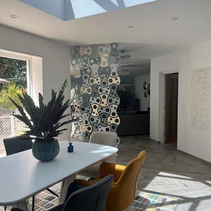 Suspended separating screen, 1 set of 55 pcs,  Hanging wall divider, Room divider panels, Wooden Modular wall, Hanging room partition.