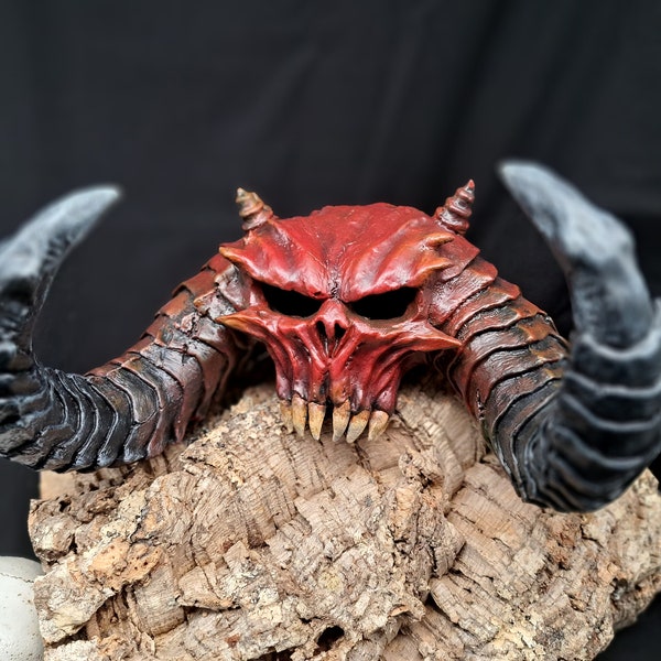 Diabolic Demon Sculpture - Skull Horn Head, Evil Dark Sculpture, Blood Gothic Demon, Bad red Devil