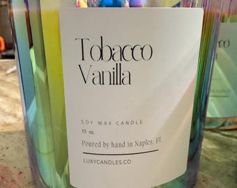 Tabak vanille Tom Ford geïnspireerd 15 Oz. Kokos-sojakaars prachtig iriserend vat