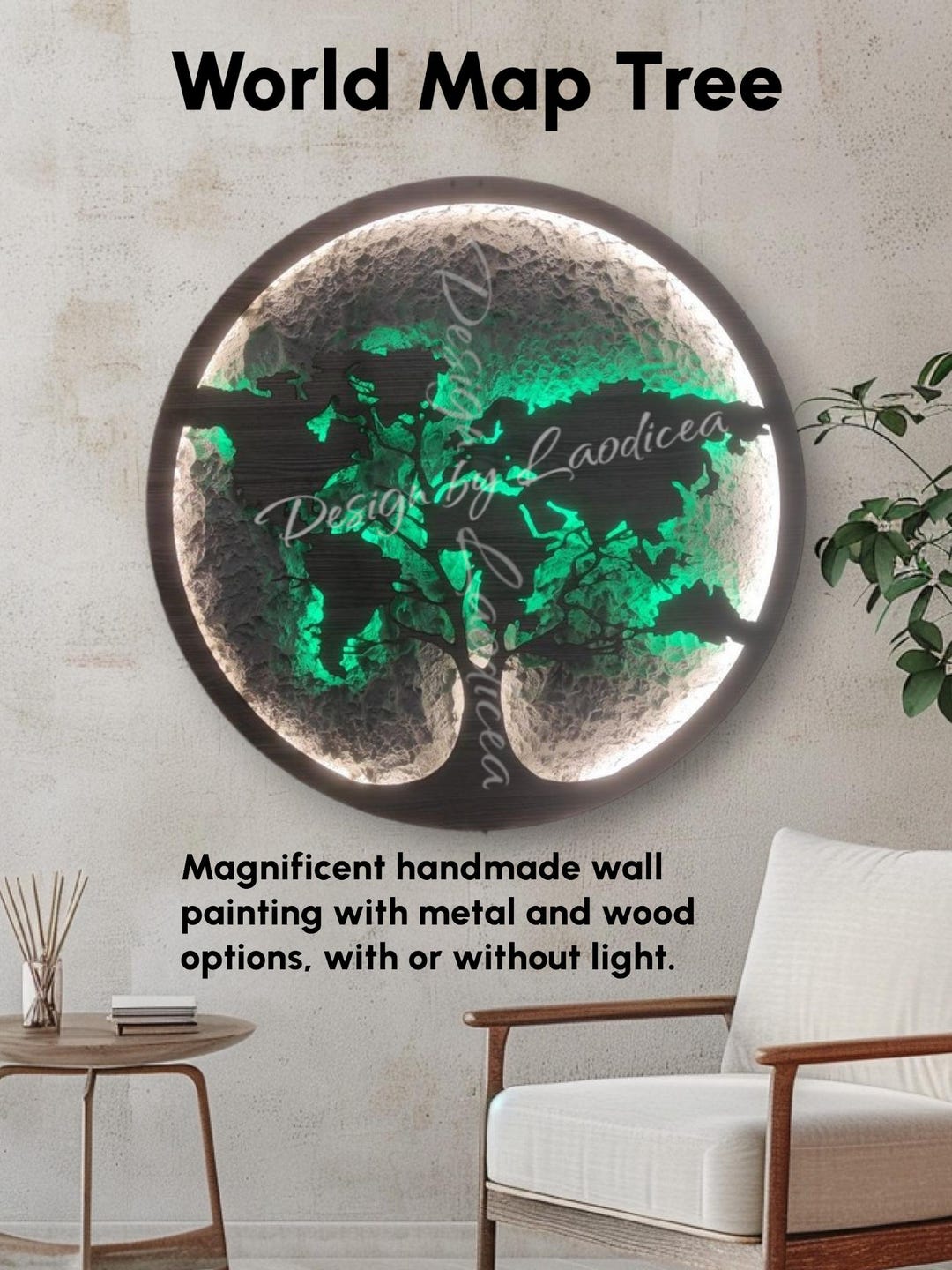 Handmade World Map Tree Wall Decor: Illuminated Metal & Wood Art - Etsy