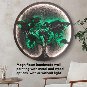 Weltkarte Baum - Wunderschönes handgemachtes Wandbild. Es wird zusammen in Metall und Holz verkauft, mit beleuchteten und nicht beleuchteten Optionen