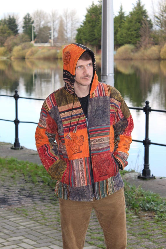 Handmade Fleece Lined Patchwork Hoodie: Gheri Cotton Winter Jacket