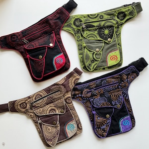 Marsupio in cotone / Marsupio ricamato / Borsa a tracolla / Cintura porta soldi / Borsa hippie / Borsa boho / Borsa a tracolla del commercio equo e solidale / Cintura porta soldi ecologica