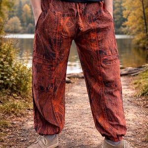 Handmade Cotton Cargo Pants | Unique Print, Boho Hippie Style, Nepali Craftsmanship