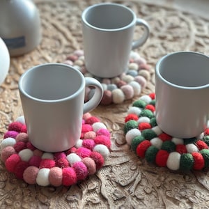 Christmas Felt Coasters Set of five pcs | Christmas Color Felt Coaster | Fair Trade Tea Coaster| Colorful Felt Coaster | Table Tea  Coaster