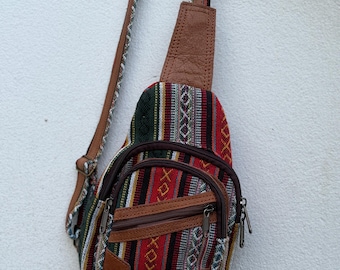Himalayan hemp & Gheri crossbody sling bag | Unisex hippie travel bag