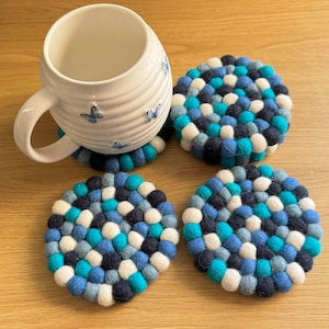 Felt Tea Coasters Set of Five | felt ball tea coasters | wool felted ball coasters | table tea coasters | Fair Trade Tea Coasters | Trivet