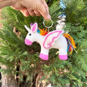 Felt Unicorn Keychain: Handmade Wool Ornament, Fair Trade Gift