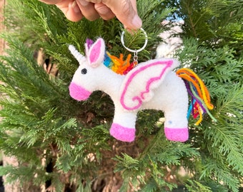 Felt Unicorn Keychain: Handmade Wool Ornament, Fair Trade Gift