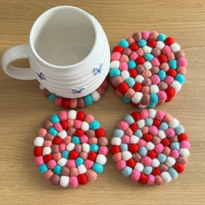 Felt Ball Tea Coasters Set of FIVE Pieces | Felt Tea Coasters | Fair Trade Tea Coaster | Handmade Needle Felted Tea Coasters | Felt Trivet