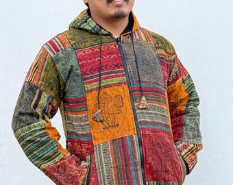 Handgemachte Fleece Gefütterte Patchwork Hoodie: Gheri Baumwoll Winterjacke