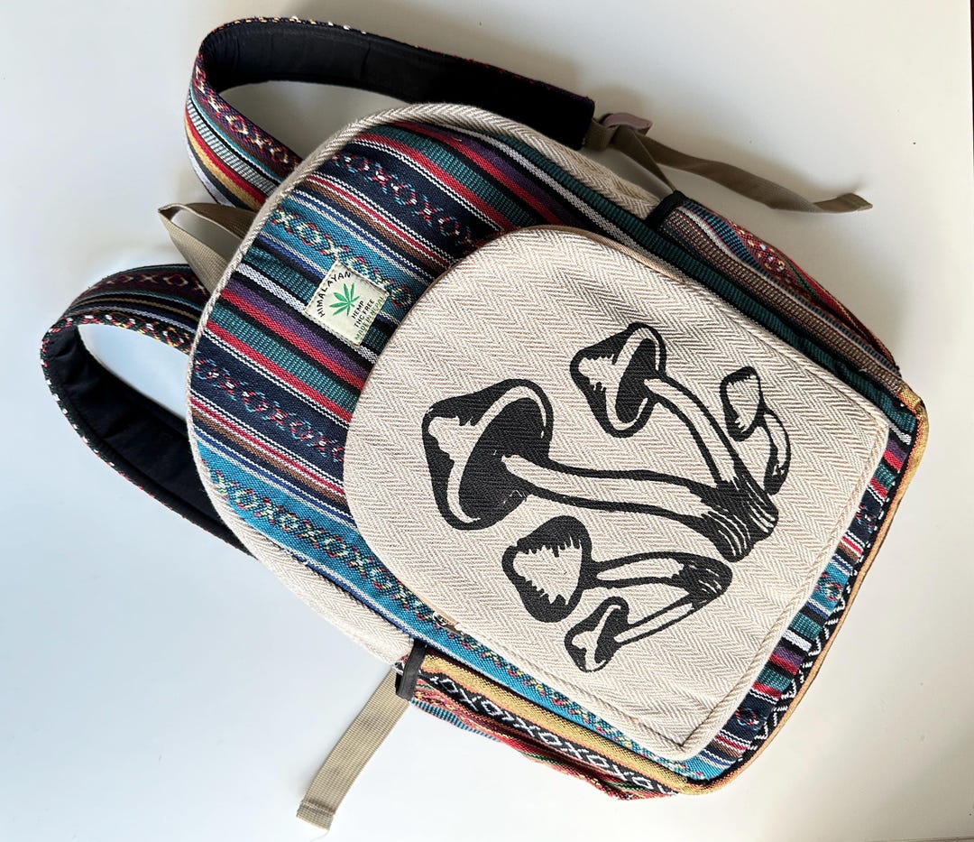 Mushroom Print Hemp Backpack: Handmade Organic Cotton Rucksack - Etsy