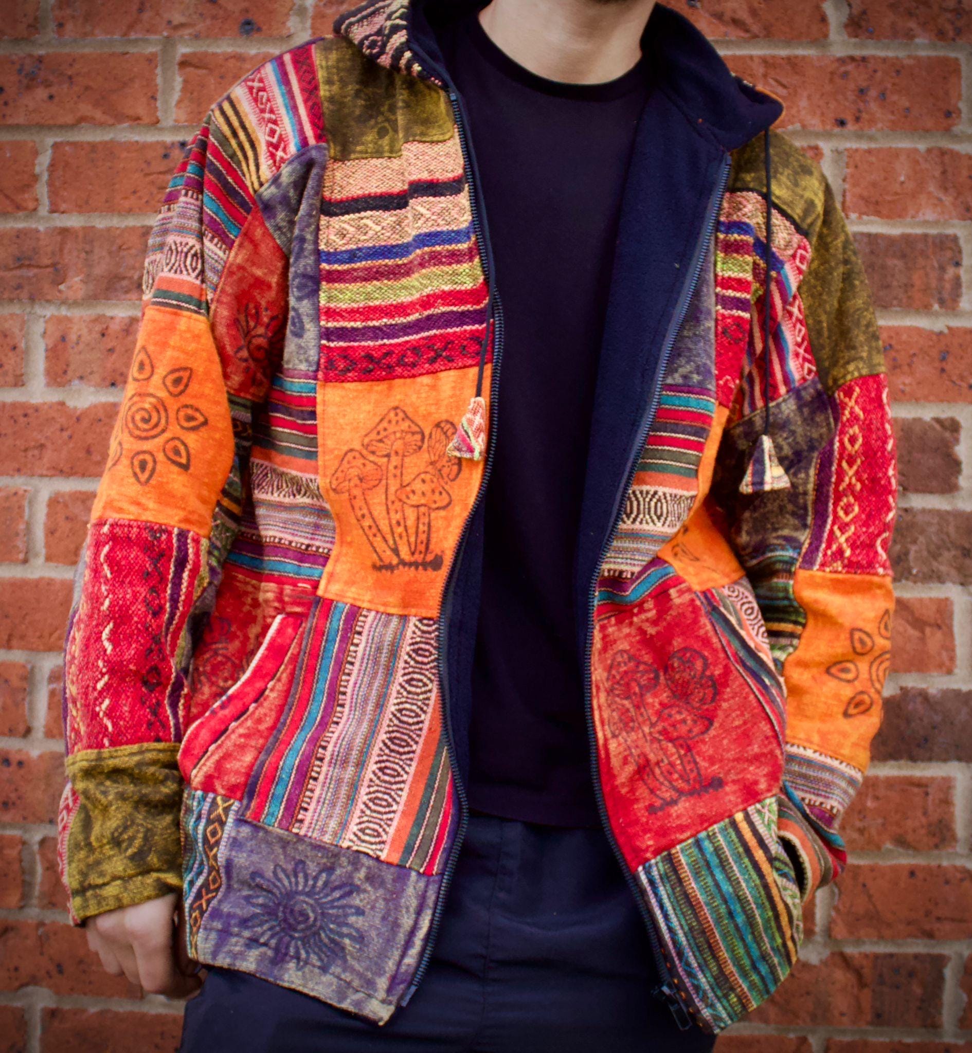 Handmade Fleece Lined Patchwork Hoodie: Gheri Cotton Winter Jacket