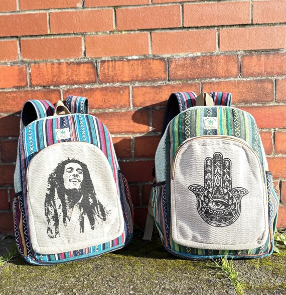 Hamsa Print Himalayan Hemp Backpack: Eco-friendly Organic 