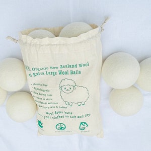 Palline di lana naturale per asciugatrice - Lana della Nuova Zelanda - Set da 6