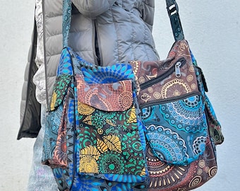 Sac à bandoulière bohème en coton brodé : messager himalayen fait main