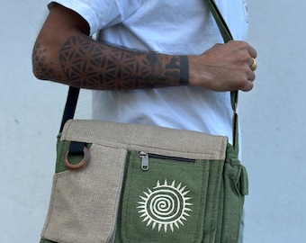 Sac à bandoulière brodé bohème : sac messager en coton de l'Himalaya, fait main au Népal