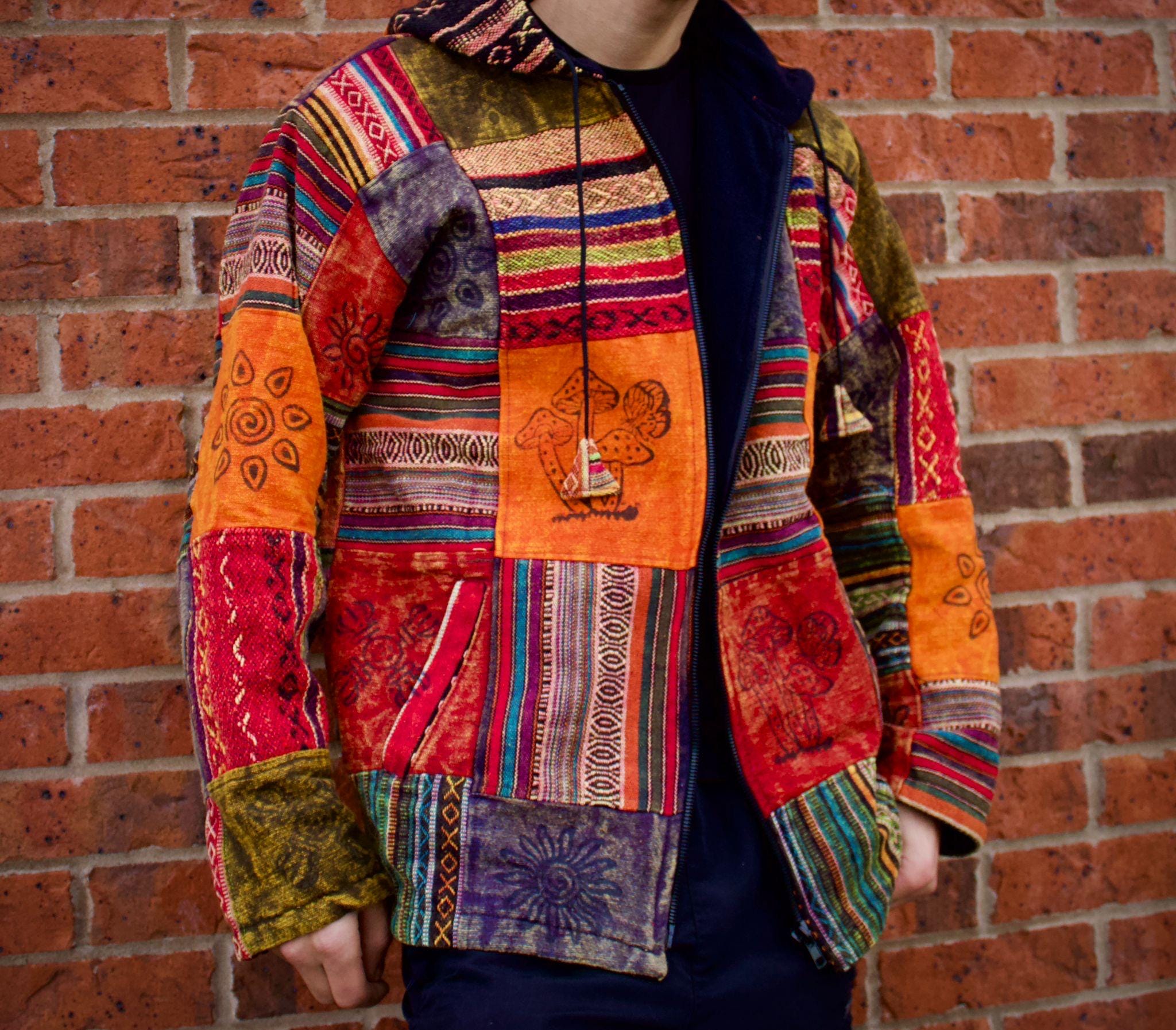 Handmade Fleece Lined Patchwork Hoodie: Gheri Cotton Winter Jacket