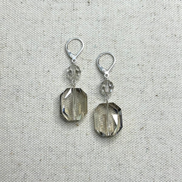 Silver Gray Faceted Swarovski Crystal Drop Earrings | Gold Filled or Sterling Silver Hardware