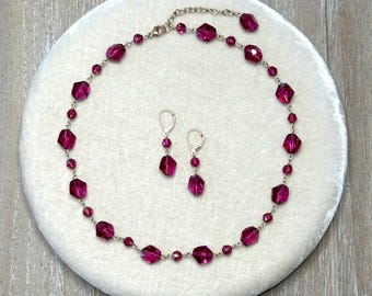 Swarovski Pink Crystal Necklace and Earrings Jewelry Gift Set
