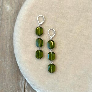 Swarovski Olivine Green Crystal Drop Earrings with Sterling Silver