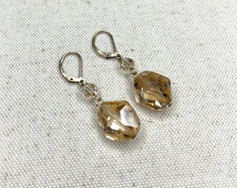 Champagne Gold Swarovski Crystal Drop Earrings | Perfect for Prom, Weddings and Special Occasions