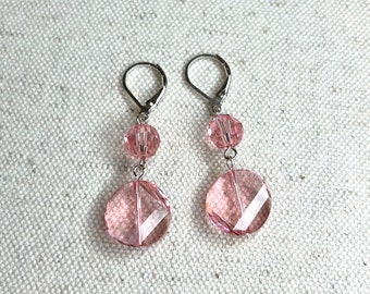 Light Rose Pink Swarovski Crystal Drop Earrings with Sterling Silver Lever Backs | Sparkling Spring Summer Style