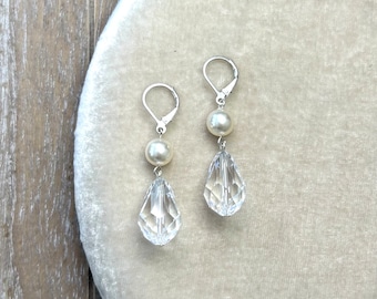 Swarovski Pearl and Crystal Drop Earrings with Sterling Silver
