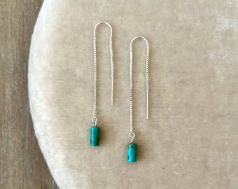 Turquoise Threader Earrings Sterling Silver Hardware
