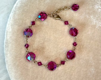 Pink Fuchsia Swarovski Crystal Beaded Bracelet | Berry Pink Sparkling Jewelry