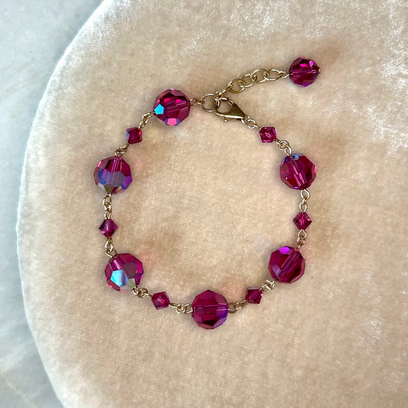 Pink Fuchsia Swarovski Crystal Beaded Bracelet Magenta Sparkling Jewelry image 1