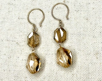 Champagne Swarovski Crystal Drop Earrings with Gold Ear Wires