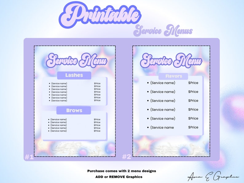 Service Menu Poster/sheet Template- Lashes, Braids, Nails, Brow, Makeup ...
