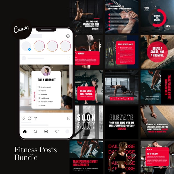 Fitness Templates Bundle, Wellness Posts bundle, Canva Social Media Template, Instagram Post Bundle Templates, Instagram Story Templates