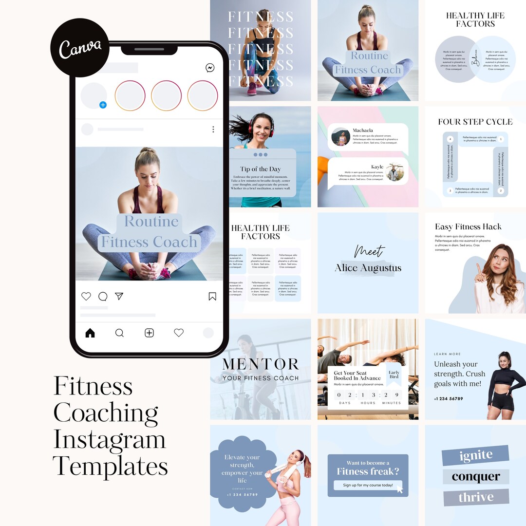 Fitness Coaching Instagram Templates: Canva Social Media (digital ...