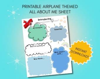 Airplane Theme All About Me Sheet: Strengths-Based Student Info (PDF Download)
