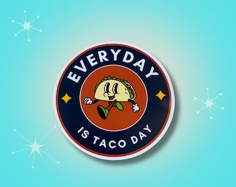 Taco Day Waterproof Sticker: Retro Taco Lover Decal