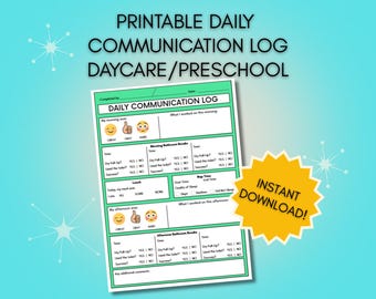 Daily Communication Log: Printable Daily Sheet for Preschool, Daycare, Potty Training & Nap Time