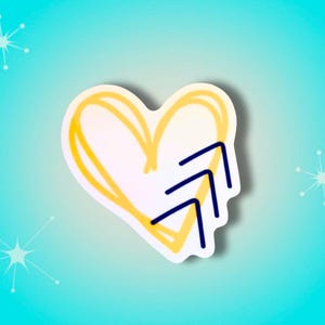 Down Syndrome Awareness Sticker: Yellow Heart, Blue Arrows - Waterproof Vinyl