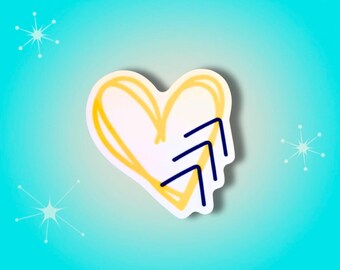 Down Syndrome Awareness Sticker: Yellow Heart, Blue Arrows - Waterproof Vinyl