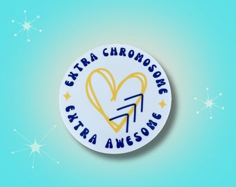 Down Syndrome Awareness Sticker: Yellow Heart, Blue Arrows Waterproof Decal