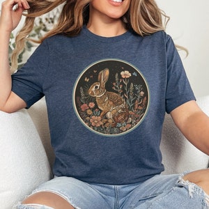 Bunny & Wildflowers T Shirt | Rabbit Tee | Bunny Lover Lover T-Shirt | Garden Rabbir Shirt | Nature Lover Tee