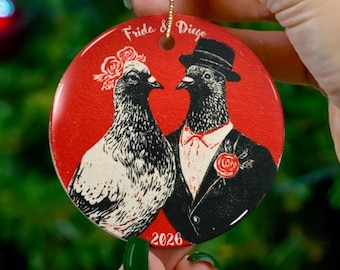 Sweet Pigeon Wedding Personalized Ceramic Christmas Ornament | Bird Lover Gift | Stocking Stuffer | Wedding Holiday Gift