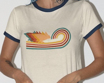 Vintage Running Rabbit Cotton Ringer T-Shirt | Rabbit Lover Tee Shirt | Running Shirt | Retro Rabbit Shirt