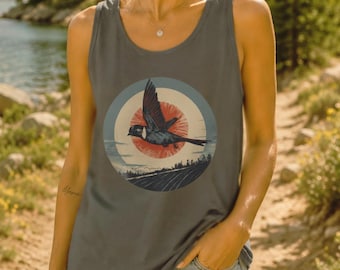 Vintage Inspired Soaring Swallow Comfort Colors Garment-Dyed Tank Top | Unisex Oversized Comfort Colors Cotton Shirt