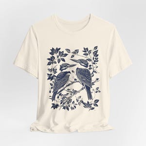 T-shirt met ijsvogels en blokprint: cadeau voor vogelaar Natural