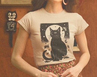 Sweet and Spooky Black Cat Print Tee Shirt | Bella & Canvas Cotton Unisex Halloween Top