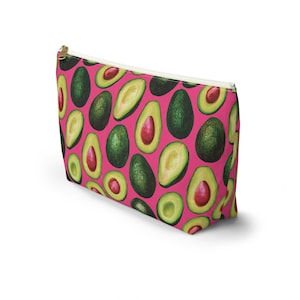 Pochette con cerniera e stampa avocado rosa / Borsa per trucchi/cosmetici con stampa vegetale