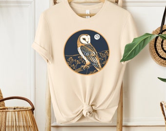 Celestial Barn Owl T-Shirt, Unisex Bella & Canvas T-Shirt | Birder Shirt