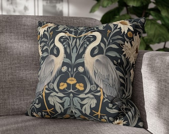 Great Blue Heron Botanical Print Throw Pillow Cover| **Pillowcase Only** | William Morris Inspired Decorative Heron Pillow Cover